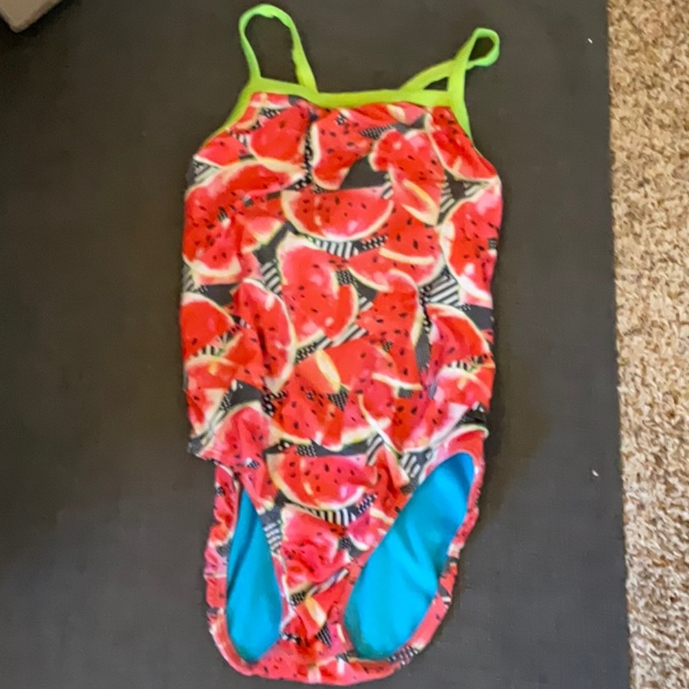 Kids one piece swimsuit with watermelon print
